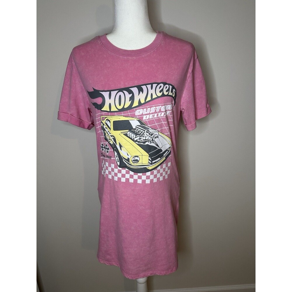 Rue 21 Hot Wheels T Shirt Dress Night Shirt Pink Short Sleeve Sz Small Y2K #1094